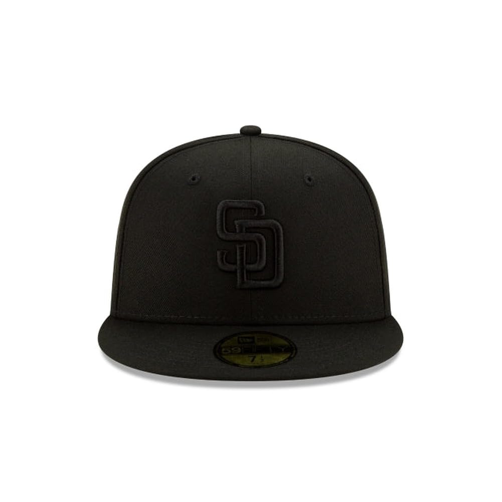 New Era MLB 59FIFTY San Diego Padres Baseballkappe, Schwarz auf Schwarz, authentische Kollektion, tailliert auf Feld
