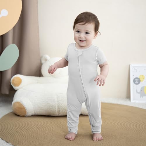 Baby Pajamas Summer Short Sleeve 2 Way Zipper Footless Rompers 0-24 Months4