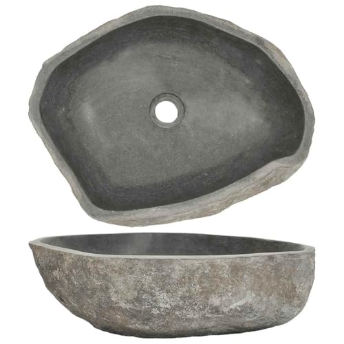 vidaXL Lavandino Ovale in Pietra del Fiume Naturale (45-53) x(34-41) cm Lavello