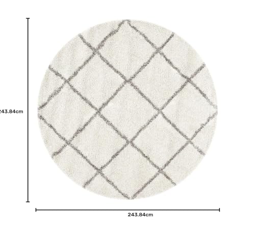Image of Modern Premium Round Shaggy Fur Rugs and Carpets for Living Room, Bedroom, Office, Area Rug (8x8 Feet Round, Ivory & Grey)