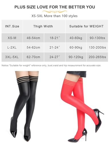 Medias de cuero de PU para mujer con top de encaje a rayas 2
