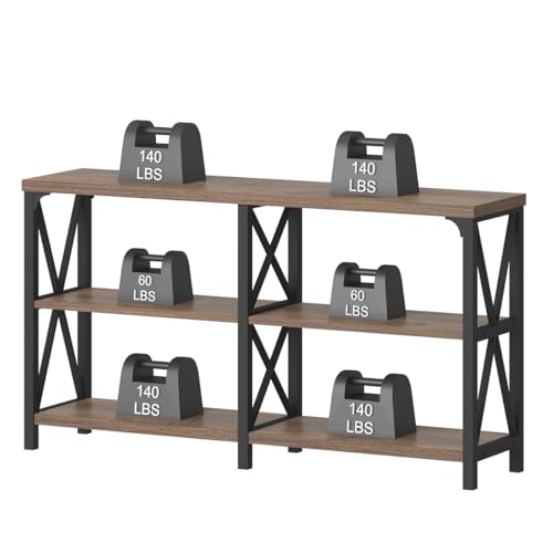 IBF Rustic Console Table, Industrial Wood and Metal Sofa Table, Hallway Entry Table for Home Living Room, Barnwood Foyer Accent Entryway Table with Retro Vintage Storage Shelf, Rustic Oak, 55 Inch