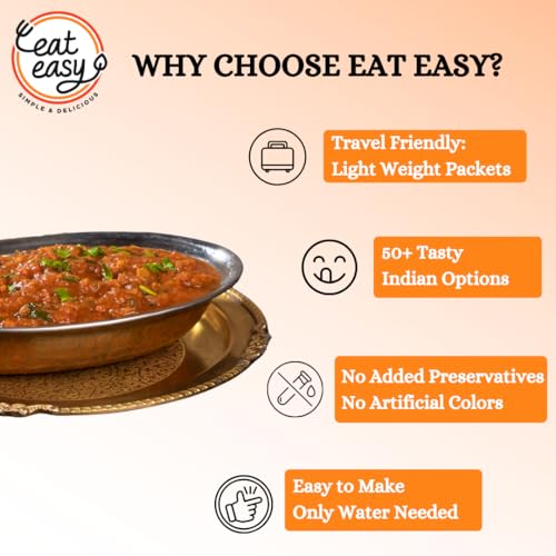 Image of Eat Easy Ready To Eat Jain Pav Bhaji, 65gm (Pack of 2) | Just Add Water and Cook | No Onion No Garlic, Vegetarian Healthy Instant Food for Travel, Trekking, Campign | No Preservatives | No Added Artificial Colours & Flavours
