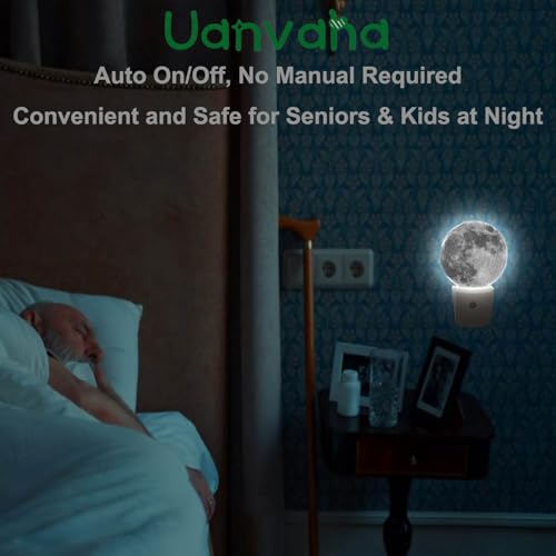 Image of Moon Lamp Moon Night Light for Boys Girls Bedroom 0.5W Dim Light Sleep Friendly, Earth Grey Moon Plug in LED Auto Sensor Lamp for Hallway Stairway Kitchen