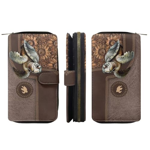 Image of COEQINE Ladies Wallets Pink Leopard Heart Black Printed Leather Phone Long Clutch Purses Check Coin Change Holder