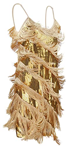 Image of Women 1920s Gatsby Flapper Dress Sexy Open Back Strap Fringed Cocktail Party Dress with 20s Accessories