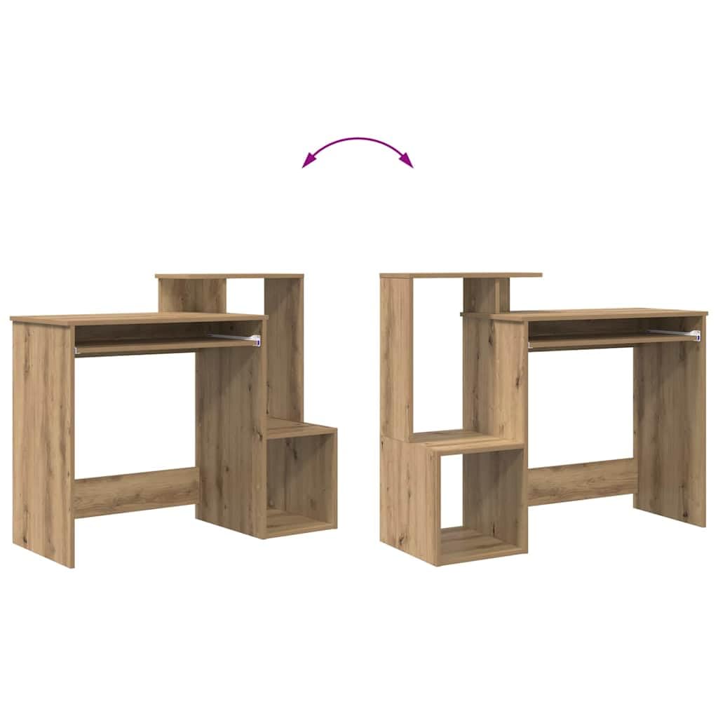 Scrivania Artisan in legno di quercia 106 x 41 x 88,5 cm, con cassetto e scaffale, moderna scrivania per computer per ufficio e gaming, con molto spazio di archiviazione, ergonomica e facile
