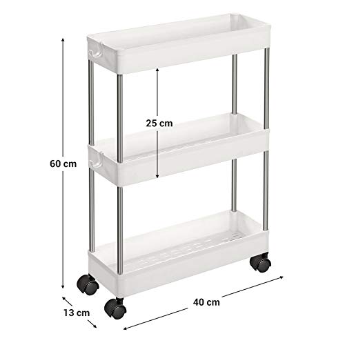 SONGMICS-trolley met 3 niveaus, keukentrolley, smal, nisplank op wielen, ruimtebesparende badkamerplank, keukenplank… - Image 7