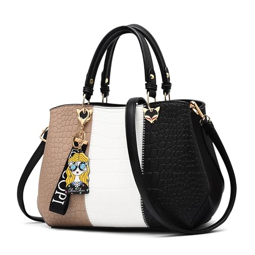 Borsa da Donna Design a Blocchi di Colore a Tracolla Viaggio Casuale Crossbody PU Pelle Tote Borse Commercio Nozze Scuola Ornamenti di Moda Nero A