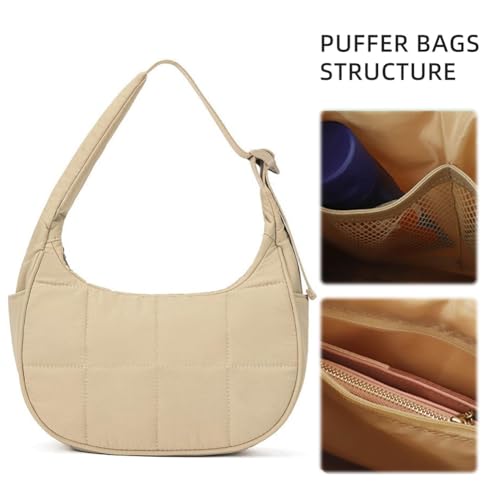 Puffer Crescent Shoulder Bag with Adjustable Strap Quilted Shoulder Purses Nylon Crescent Bag for Women2