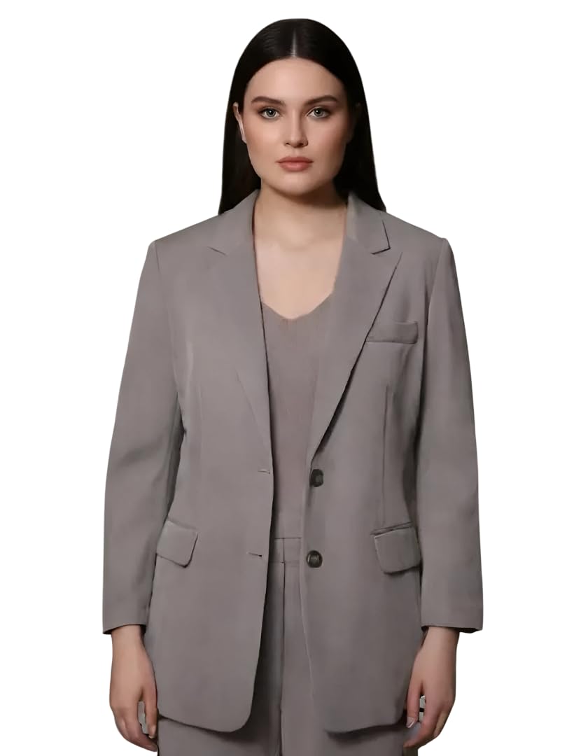 Women Cotton Blend Solid Single Breasted Blazer with Notched Lapel | Full Sleeves, Button Closure, Regular Fit Formal Blazer for Womens & Girls | Lightweight & Breathable Fabric (Grey)_132-image-37