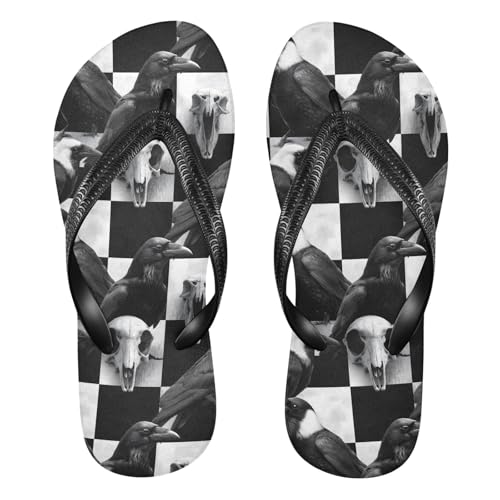 Flip Flop Sandals Crow Skull Print for Women Men Beach Outdoor XS