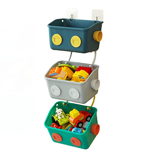 Image of TWISBAY Bath Toy Storage Organizer Basket - 3-Pack Wall Mounted Hanging Shower Caddy Shelf with Hooks No Drilling Adhesive Robot Modeling Kitchen Storage Rack