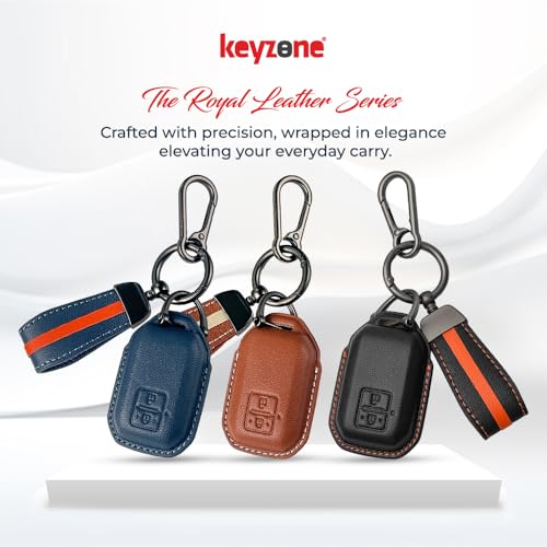 Image of Keyzone Royal Leather Key Cover for Swift, DZire, Baleno, Ertiga, Grand Vitara, Brezza, Fronx, Jimny XL6, Ignis, Glanza, Urban Cruiser Hyryder, Rumion 2 Button smart Key (Black)