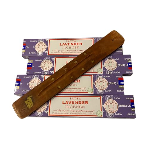 VIE Satya Incense Sticks, 4 Packs x 15g, with Incense Holder, Lavender, Other Colour