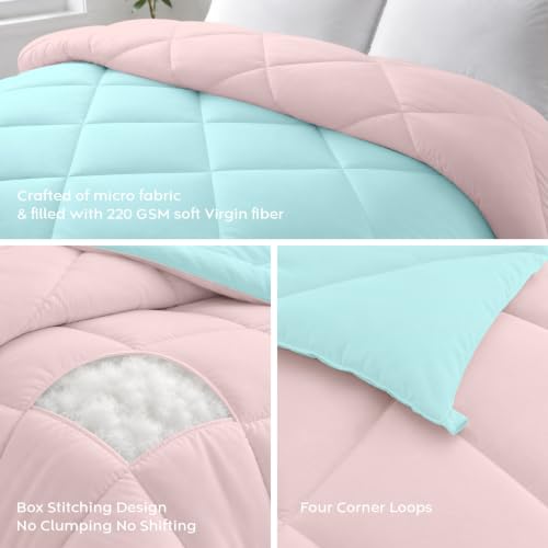Image of AYKA Reversible Comforter 220 GSM Microfiber Reversible AC Comforter /Blanket for Winter /Quilt /Duvets for Queen Size Single Bed Comforter (60 * 90, Aqua & Peach)| TC - 220