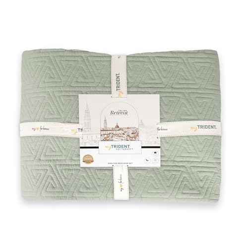 Image of MYTRIDENT Nectarsoft Italian Retreat King Size (228 cm x 274 cm) Bedcover Set, 100% Cotton, Seafoam