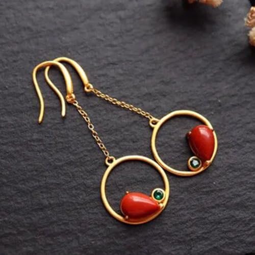 Boucles d'oreilles Jade rouge naturel et argent S925 pour femme