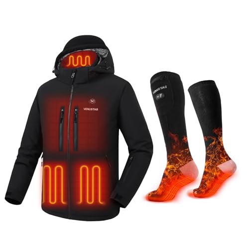 Venustas Men's Heated Utility Jacket (Black, XL) & Extra 9-hour Heated Socks (Black, M)
