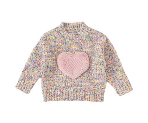 Toddler Kids Girls Colorful Love Printed Sweater Knitted Round Neck Long Sleeve Pullover Top