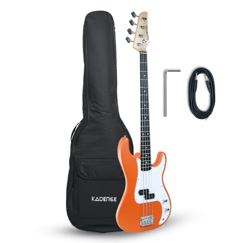 Image of Kadence PBHO Tennessee 46.5 inch Electric Bass Guitar (P-Style) | Solid Poplar Wood Body, Maple Neck | Split-Coil Pickup | Fixed Bridge | Gig Bag + Cable | Matte Orange
