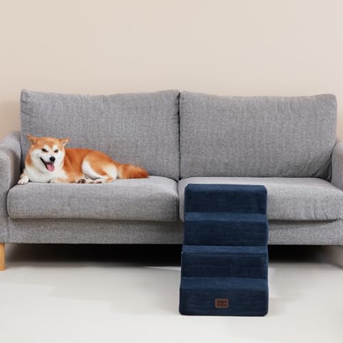 Image of EHEYCIGA Dog Stairs for Bed 18 inch H, 4-Step Dog Steps for High Bed, Pet Steps for Small Dogs and Cats, Non-Slip Balanced Pet Ramp Indoor, Navy Blue