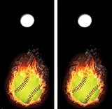 KT Cornhole Wraps Softball on Fire Laminated Cornhole Premium & Long Lasting Wood Material Laminated Weatherproof Vinyl Decal Wraps - Easy Bubble-Free Application Stickers Dimensions 24 x 48