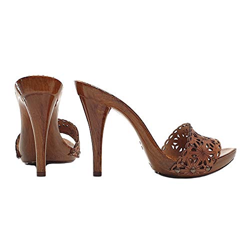 Women's Shoes with Laser-Cut Leather Upper & high Heel - KM71401 Cuoio3