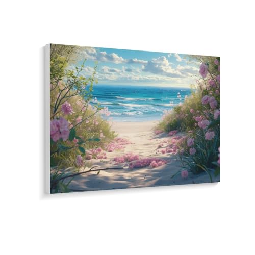 数字油絵 ラッセン 花とビーチ デジタル油絵 数字キットによる絵画 DIY絵 手塗り 魅力的な花 美しい熱帯の風景 数字キット塗り絵 壁飾り ホーム オフィス装飾 数字塗り絵 手工芸 初心者 大人 子供 贈り物 60×45cm