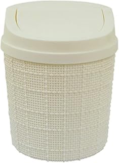 ZHZXBDGQ Cubo de basura de escritorio pequeño para sala de estar, dormitorio, cama pequeña con tapa, color blanco
