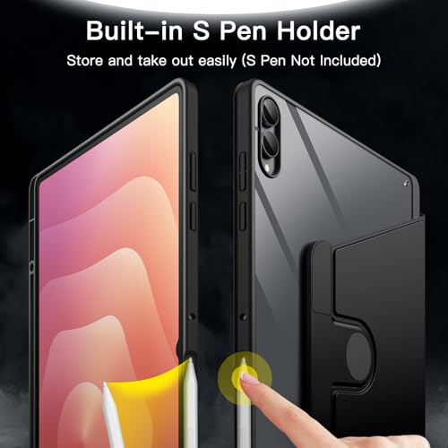 Image of JETech Rotating Cover Case for Samsung Galaxy Tab S11 Ultra with S Pen Holder, 360 Degree Rotation Protective Stand Cover Clear Back, Auto Wake /Sleep (Black)