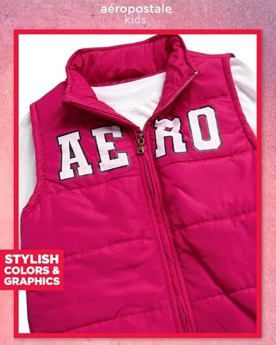 AEROPOSTALE Girls Pants Set - 3 Piece Zip Up Puffer Vest, Crew Neck Long Sleeve T Shirt and Fleece Joggers for Girls (4-12)3