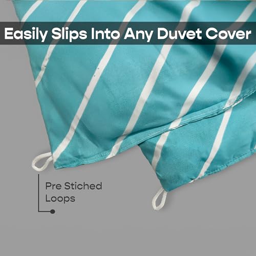 Image of SleepyCat Luxurious All Season Reversible Printed Comforter - 200 TC | Hotel Like Feel with Down Alternative Lightweight Microfiber Fill, Double Size 90x100 Inches (Mist Stripe)