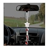 Suvnie Bling Ball and Drops Car Hanging Pendant, Crystal Auto Rearview Mirror Ornament for Women Girls, Universal Sparkly Vehicle Interior Decor Accessories (White Pentacle+Red Teardrop)