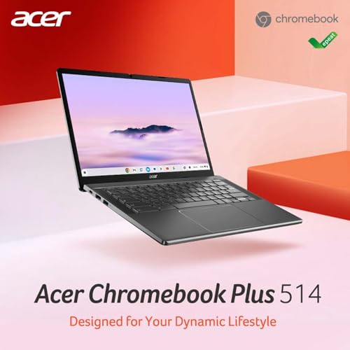 Image of Acer Chromebook Plus 514 Laptop with Google AI - 14 inch WUXGA 1920 x 1200 IPS Display | AMD Ryzen 3 7320C | 8GB LPDDR5X | 128GB SSD | Wi-Fi 6E | FHD Camera | Chrome OS | Steel Gray | CB514-3H-R6G5