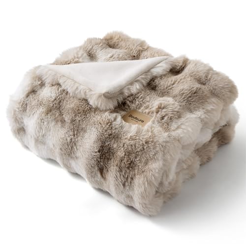 Image of Bedsure GentleSoft Faux Fur Throw XL Blanket, Fluffy Fuzzy Large Throw Blanket for Bed, Soft Cozy Fall Bedding Coloring Couch Cover, Thick Warm Plush Women Men Birthday Gifts, Tie-dye Taupe