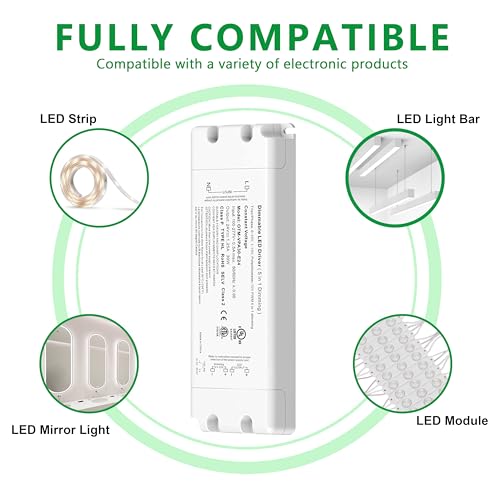 Image of 30W 24V Dimmable LED Driver, 5-in-1 Dimming Power Supply, Class 2 AC 100-277V Transformer for LED Strip Lights, Flicker-Free, Compatible with Lutron & Leviton, Constant Voltage, UL Listed