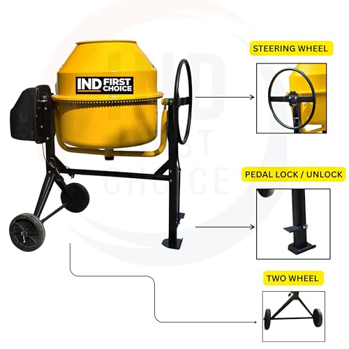 Image of IND 200 L Electric Concrete Mixer Machine | 900W Single Phase Motor | 60-70 kg Mixing Capacity | Heavy Duty Portable Cement Mixer | DRUM