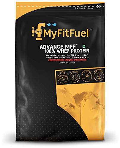 Image of MyFitFuel Advance MFF 100% Whey Protein Powder, with Digestive Enzymes and Multi Vitamins | 2 Kg, 57 Servings (Chocolate Hazelnut)