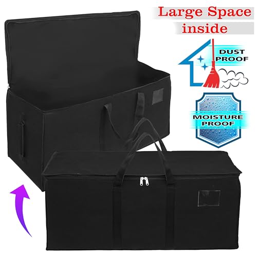 Image of Storite 2 Pack Jumbo Super-Size 81 L Canvas Moisture Proof MultiPurpose Heavy Duty Storage Bag for Toys /Stationery /Blankets /Clothes /Moving Bags With Strong Handles Rectangular (87x36x26 cm), Black