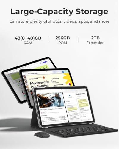 Image of HNVHNV 12 inch Android 16 Tablet with Keyboard, 48GB+256GB+2TB Expand, 120Hz 2K IPS Display, Gemini AI, 10000mAh, Octa-Core, WiFi 6, 13MP Camera, Large Tablet PC with Case, Mouse, Stylus (Black)