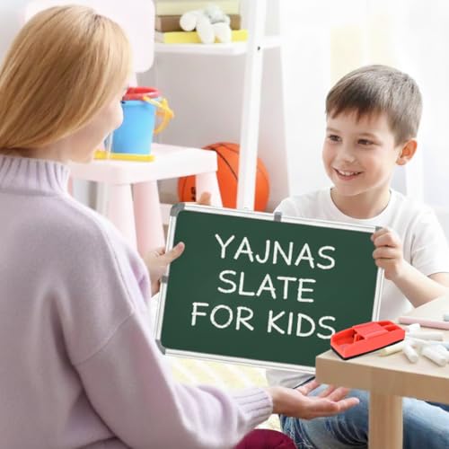 Image of 2 in 1 Learn N Write 1x1.5 Feet Slate for Kids | with Duster, Marker & 10 Pcs Chalk | Double Sided Front for Chalk & Reverse Dry Erase Marker Board with PVC Corners (41x30 cms)-(Green,White)