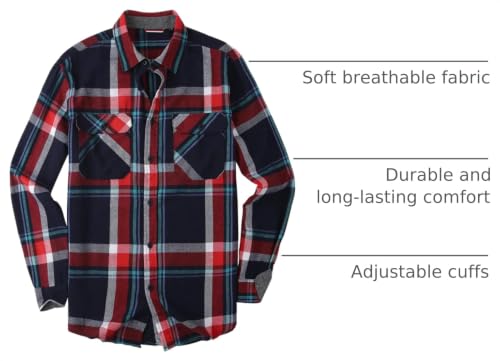 Image of WARHORSEE Flannel Shirt for Men Long Sleeve Button Down Plaid Shirts | Soft Cotton Blend for Multi-season Wear, Lightweight yet Warm, Dual buttoned storage pockets, Machine Washable Easy Care
