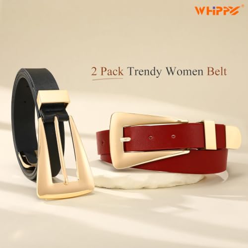 Image of WHIPPY 2 Pack Women Leather Belts Ladies Fashion Casual Waist Belt
