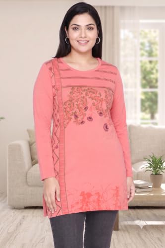 Image of Women Printed Full Sleeve Cotton Tshirt with Side Slits & Pocket | Small - 7XL Size