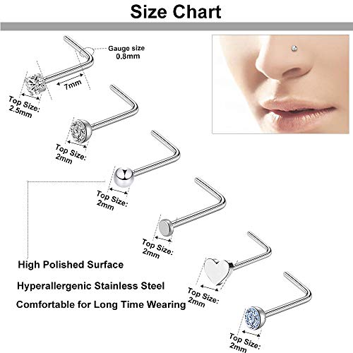 ONESING 9-40 Pcs Nose Rings - Hoops, Studs & L Shape - Hypoallergenic Stainless Steel Nose Piercings for Women & Men3