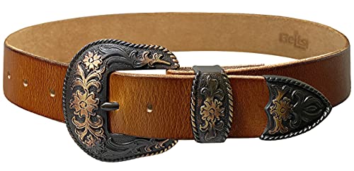 BS040-S5521 Floral Engraved Western Fashion Style Full Grain Leather Belt 1-1/2