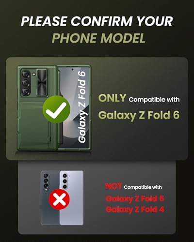 Image of for Samsung Galaxy Z Fold 6 Case with Card Holder & Hinge Protection & Slide Lens Cover, Built-in S Pen Holder & Screen Protector, Heavy Duty Rugged Wallet Phone Cover Case for Z Fold 6, Green