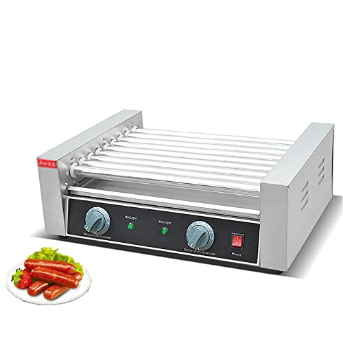 Dntum Stainless Steel Hot Dog Roller Machine, Commercial Sausage Grill Cooker Machine, 50-190° Temperature Control, with Oil Pan, for Food Street, Snack Bar, Restaurant