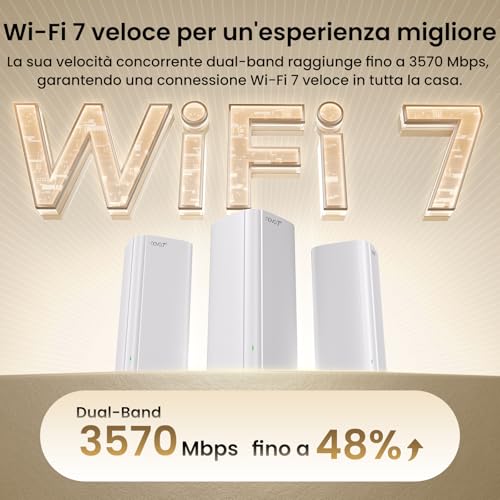 Nova ME3 Pro 7 Sistema WiFi Mesh - BE3600 Dual Band (2.4GHz: 688Mbps, 5GHz: 2882Mbps), copertura per 2-3 camere da letto - 3 porte Gigabit per unità, NFC, WPA3, confezione da 2 - Powerline - Immagine 2